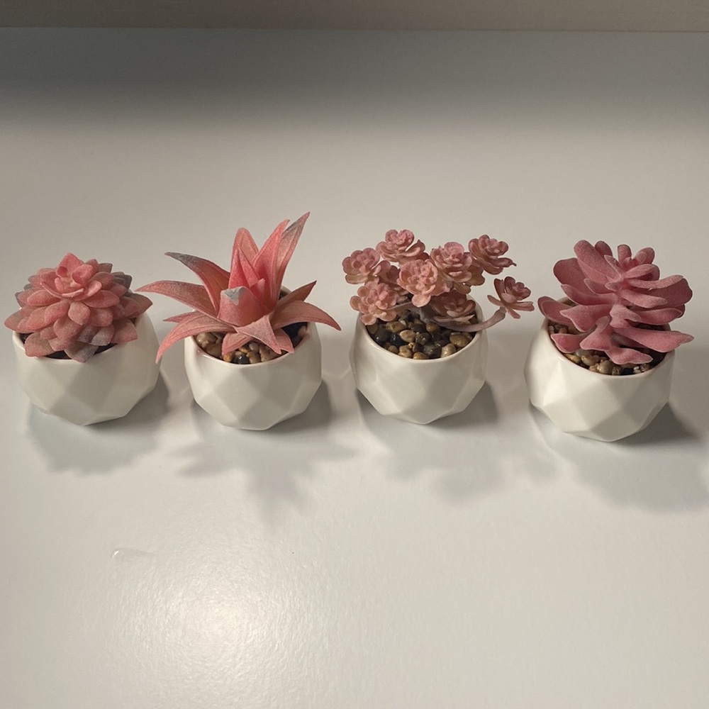 Set of 4 Super cute Mini Flower Vase White & Pink Home Decor Vanity Accent